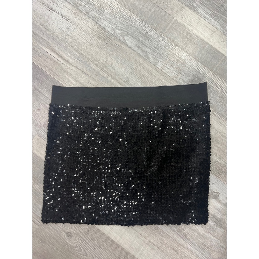 Hypnotik Womens Black Sequin Mini Skirt‎ Elastic Waist Party Clubwear XL SK3625S